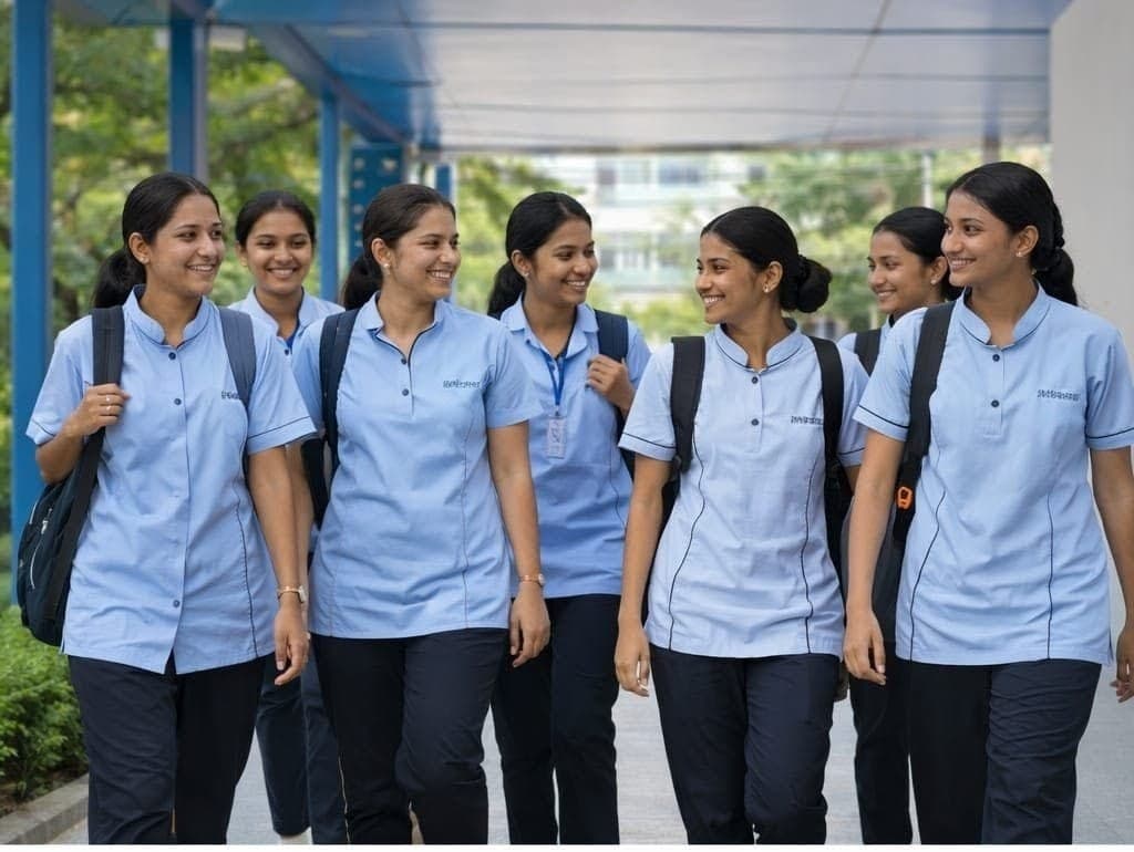 Diya nursing students in uniform walking together on campus